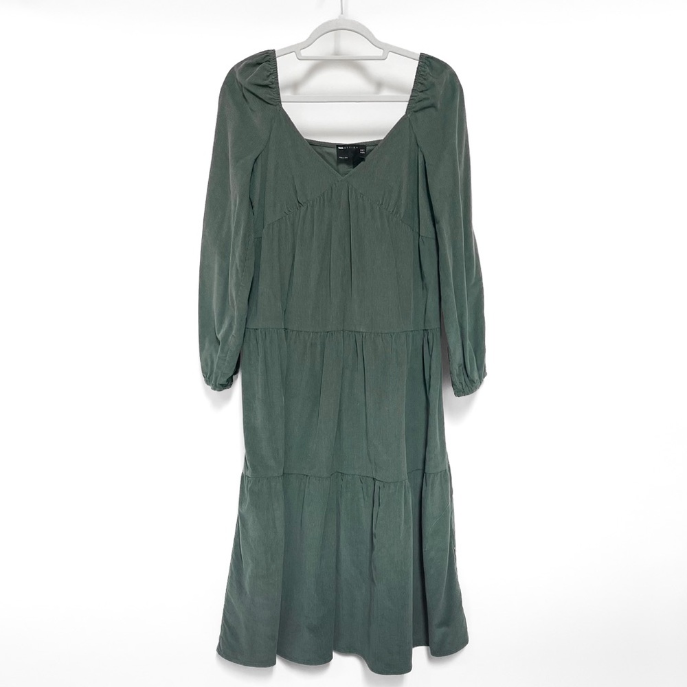 ASOS Tiered Cord Babydoll Long Sleeve Midi Smock Dress - Picture 2 of 10